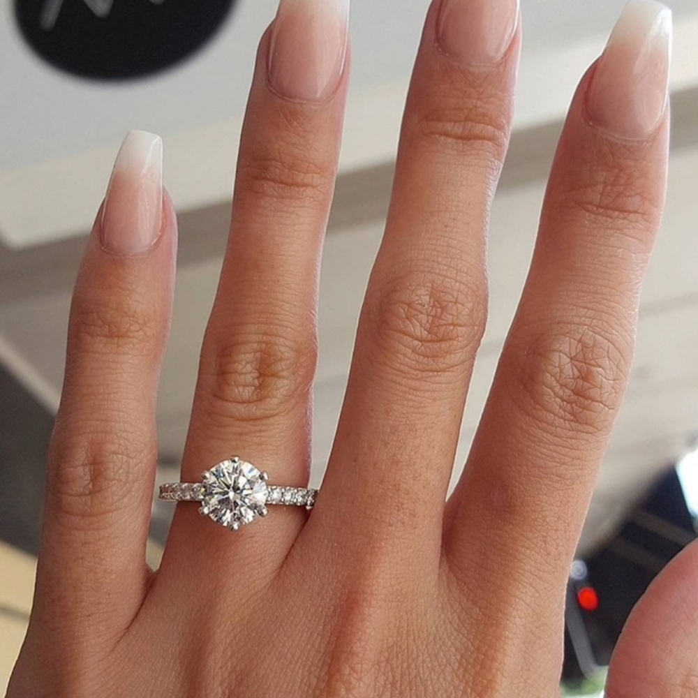 6 Prong CZ Pave Faux Diamonds Ring